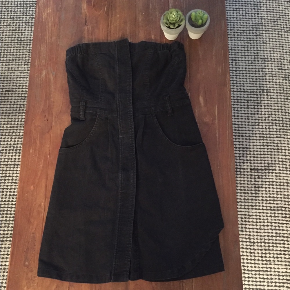 All Saints black denim strapless mini dress